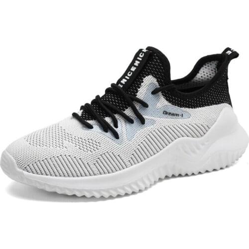 2021 Hot Sale Mens Mesh Breathable White Sneakers Lac-up Lightweight Black Walking Running Trainer