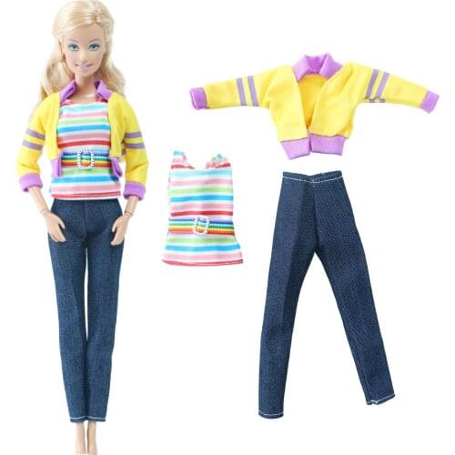 3 PCS/Set Doll Daily Outfit 1x Coat Jacket 1x Belt Vest 1x Trousers Girl Handmade Clothes for Barbie Doll Accessories Gift Toy