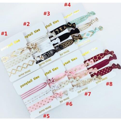 30 card/ lot , 5/8" FOE TIES printed Knotted Girl FOE fold elastic fashion ties 3 different designs boutique hot sale