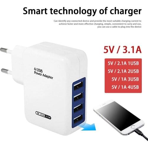 4-Port Quick Charge USB Wall Charger Travel Fast Charging Adapter For IPhone 12 11 X For Xiaomi For Samsung Mobile Phone Charger