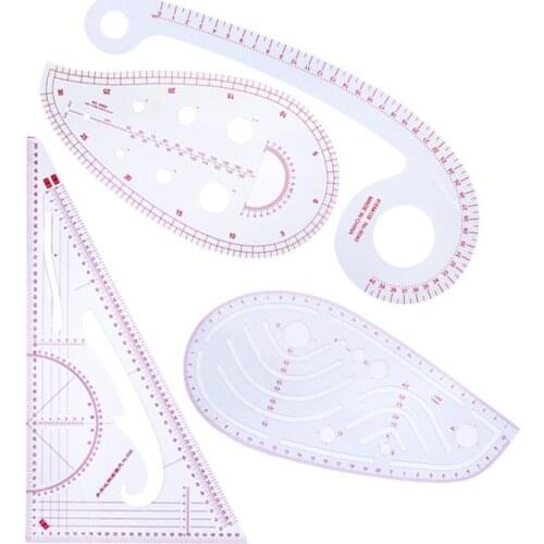 4PCS French Curve Sewing Ruler Cutting DIY Sewing Tools Feet Tailor Curve Ruler Put Yardstick Sleeve Arm Cutting Knife Ruler
