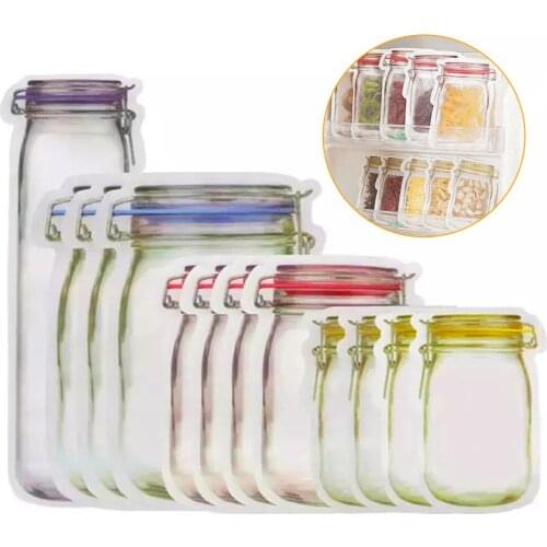 5/10/20pcs Reusable Mason Jar Bottles Bags Nuts Candy Cookies Bag Seal Fresh Food Storage Snacks Zipper Sealed Kitchen Organizer