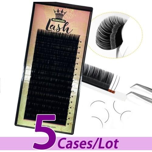 5pcs/lot MASSCAKU Sell 16rows Faux mink soft Extension Pestanas Lashes Black lash extension korean volume cilia lashes