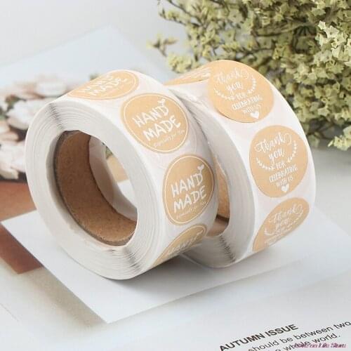 500Pcs Natuurlijke Kraft Ronde Handgemaakte Stickers Scrapbooking Voor Pakket Lijm Dank U Sticker Seal Labels Briefpapier