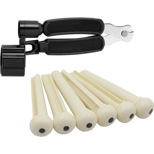 6pcs Guitar Bridge Pins String End Pegs & Black 3 In 1 Guitar Repair Tool