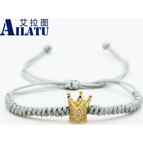 Ailatu Top Quality Jewelry Wholesale Best Girl Christmas Gift Clear Cz Crown Grey Braiding Bracelet