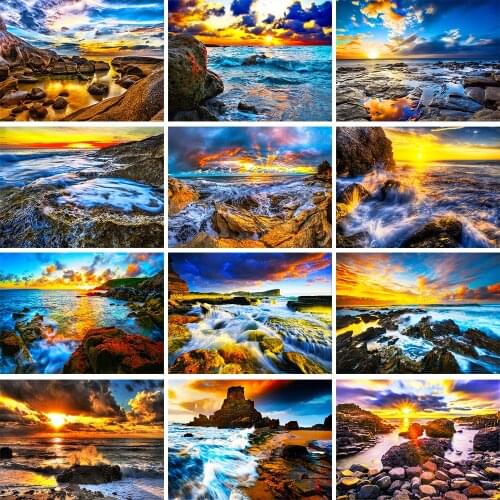 5D Diy Diamond Painting Full Circle/Square Rhinestone Landscape Picture Seaside Sunset Mosaic Embroidery Home Decoration New