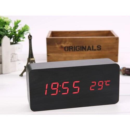 Alarm Clock LED Digital Alarm Clock Wooden Watch Table Voice Control Digital USB/AAA Powered Electronic Clock Home Decor