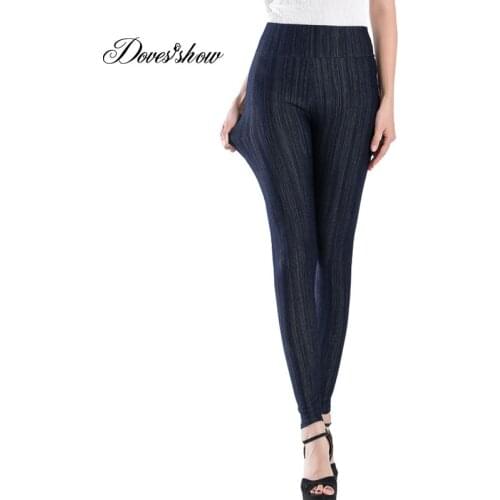 Elastic Casual Women Skinny Faux Denim Jeans Leggings Plus size Slim Push Up Ankle Length Pants Pantalones Mujer Cintura Alta