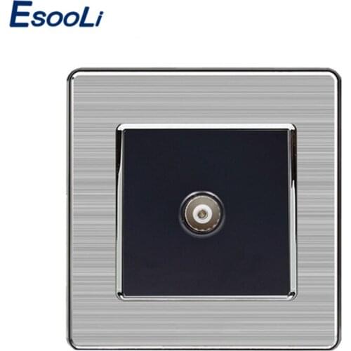 Esooli 1 Gang Female TV Connector Luxury Wall Socket Outlet Stainless Steel Brushed Silver Frame Panel