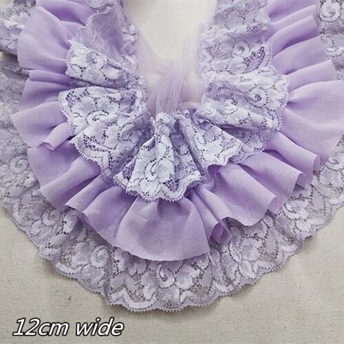 Purple Trend Three-layer Chiffon Pleated 3D Lace Fabric DIY Ladies Childrens Clothing Home Textile Fluffy Sewing Accessories