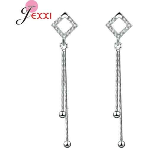 Geometric Hyperbole Long Tassel 925 Sterling Silver Drop Earrings Anti-Allergic Brincos For Women Cubic Zirconia Gifts Jewelry