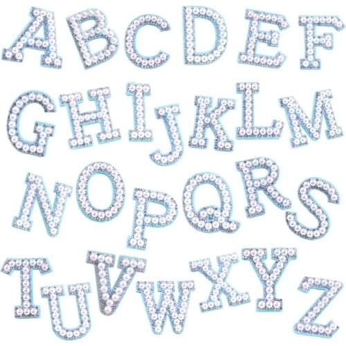A-Z Pearl Rhinestone English Letter Patches Sew on Stickes Applique 3D Handmade Beaded Diy Cute Letter Patches On Clothes
