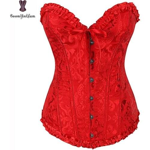 Lace Up Corset Elastic Boned Sexy Women Overbust Corselet Floral Bustier Plus Size Outfit Corsets Waist Trainer Black White Red
