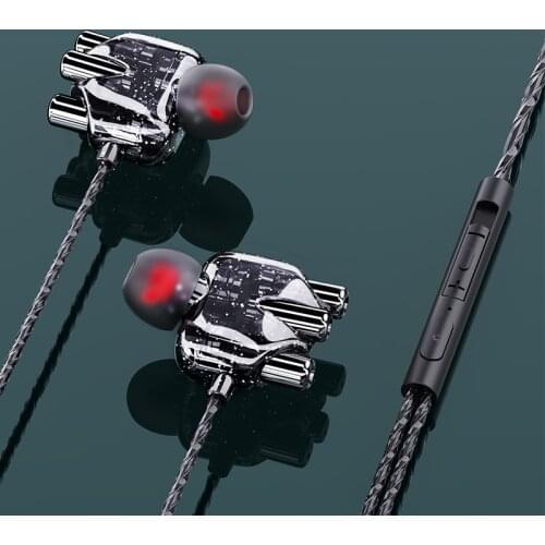 Mobile Phone Universal A6 Dual-motion Coil Quad-core Headset Phone Wire Control Headset Subwoofer Heavy Bass Headset Cable