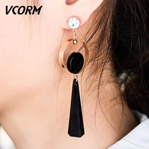VCORM Fashion Luxury Asymmetrical Silver Color Geometric Drop Earrings For Women Charm Elegant Rhinestone Gold Earring Jewelry