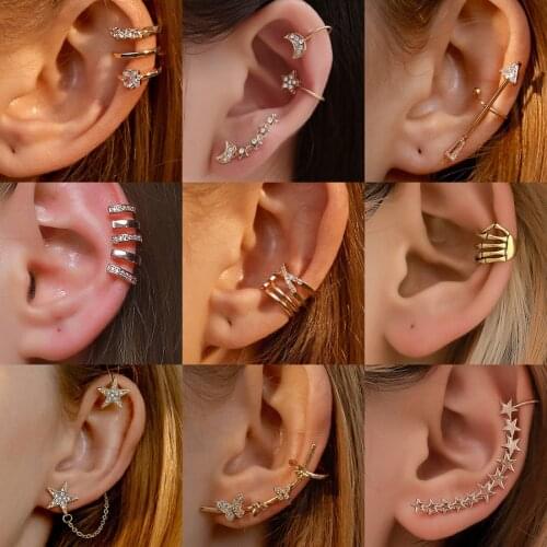 Fashion Gold Clip Earring For Women Without Piercing Puck Rock Vintage Crystal Clip On Earrings Ear Cuff Girls Jewerly Gifts