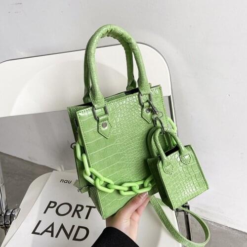 Fashion Alligator 2 Bags Set Designer Acrylic Chain Women Handbags Luxury Pu Leather Shoulder Crossbody Bag Lady Small Tote 2021