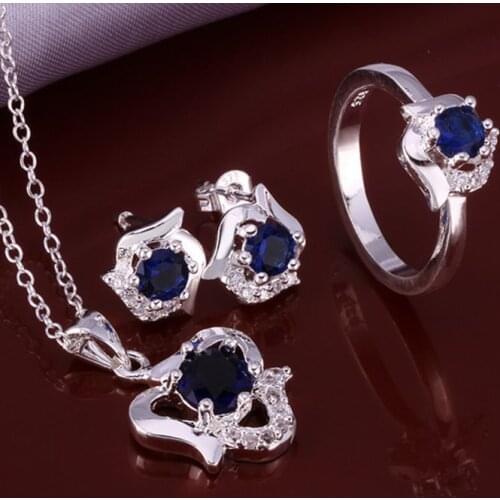 Sets sterling-silver-jewelry Jewelry Sets Silver Blue Zircon Sets Womens Trendy Jewelry Wholesale Free Shipping hjkl LS659