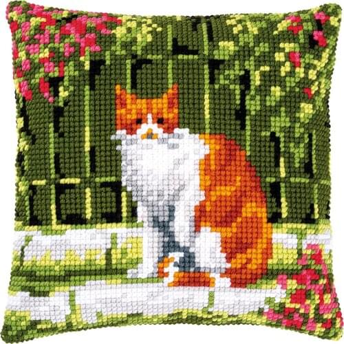 DIY Cross Stitch Cushion Cover Brown Cat Needlepoint Kits Pre-Printed Canvas Chunky Yarn Cross-stitch Pillow Case Arts & Crafts