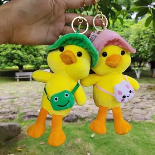 New Hat Inclined Shoulder Bag Yellow duck Key Chain Pendants Kawaii Plush Toys Backpack Schoolbag Cartoon Doll Gifts Stuffed Toy
