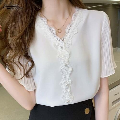 2021 Women Tops Floral Lace Fashion Black Top Casual Girl Blouse Diamond Beaded Lace Shirt Female Tops Women Clothes 3115 25