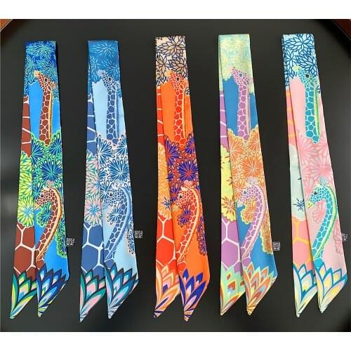 New design Multi-function skinny scarves giraffe printed for Ladies silk scarves Thin and Long scarf heandband female kerchief