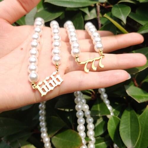 Angel Number Necklace For Women 111 222 333 444 Imitation Pearl Necklaces Choker 555 777 888 999 666 Stainless Steel Jewelry BFF