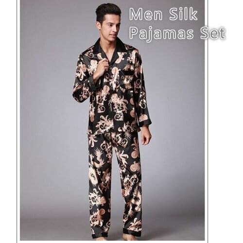 Men Stain Silk Pajamas Sets pigiama uomo Homewear Winter pijama hombre invierno Sexy Man Nightgrown Sleepwear bornoz setleri