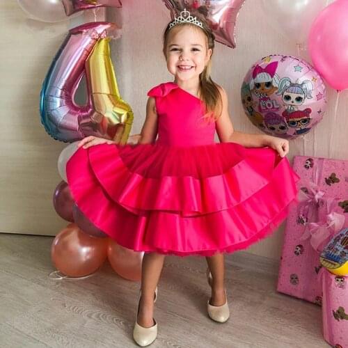Real Image One Shoulder Flower Girl Dress for Wedding Layers Satin Bow Kids Princess Bow Kids First Communion Dresses for Girls