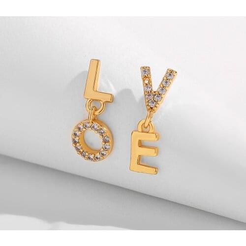 Shiny Cubic Zirconia Letter LOVE Drop Earring for Women Girls 2021 Trend Gold Color Letter Hanging Earrings Korea Jewelry Gift