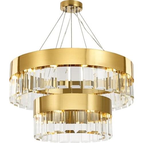 Modern Luxury Dimmable Led Pendant Lights Living Room Round Gold Steel Led Hanging Lamp Lustre Crystal Suspension Lamp Fixtures