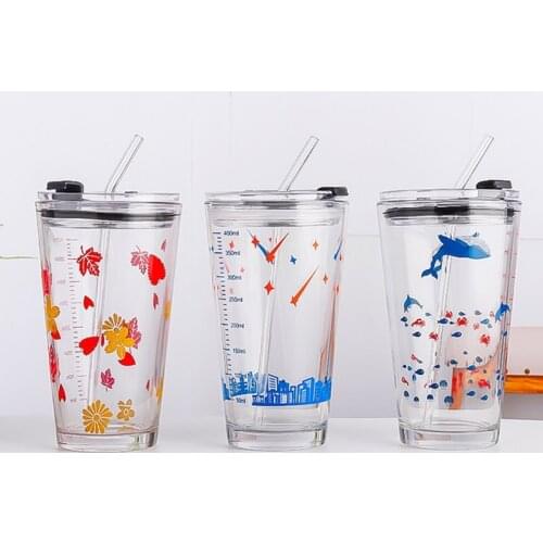Straws Glass Water Cup Scale Cup Milk Coffee Scale Cup Korean Breakfast Drink Cup Kitchen Supplies Norbi