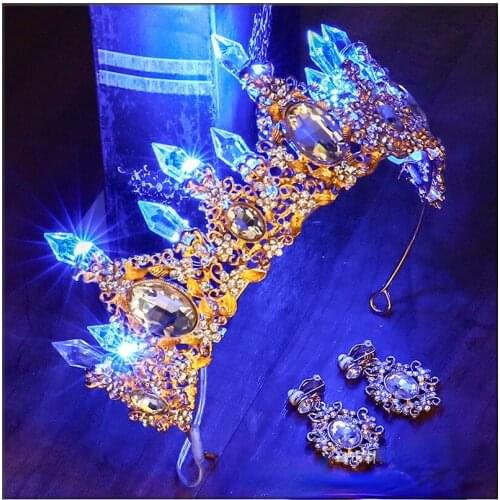 5 Pack Light Luminous Girl Princess Glow Bride Crown Tiara Headdress Rhinestone Hair Wear Birthday Party Wedding Accessories
