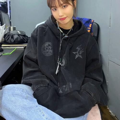 Hooded sweater for men and women autumn 2021 new design sense high street retro loose printing couple long-sleeved shirt