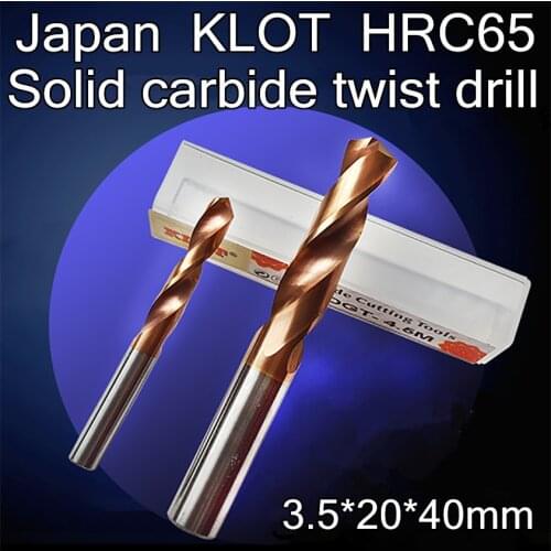 3.5*20*40mm 2pcs/set Japan KLOT HRC65 coating Solid carbide twist drill processing Hardness 65 degrees following materials