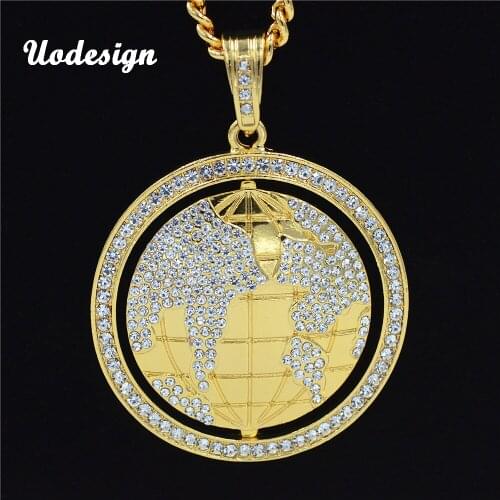 Uodesign Vintage Globe Earth Tellurion Cubic Zircon Hip Hop Pendant Necklace Chain Gold Color Christmas Gift For Rock Jewelry