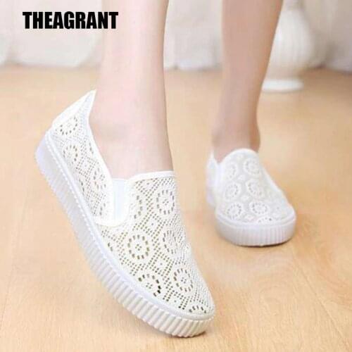 THEAGRANT Platform White Shoes 2019 Summer Breathable Cut Out Espadrilles Flats Loafers Slip-On Sneakers Shoes Woman WFS3057