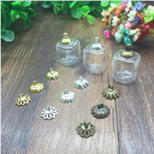 100sets/lot 15mm squares Glass Bubble with cap set jewelry finidings supplies handmade glass vial pendant glass pendant