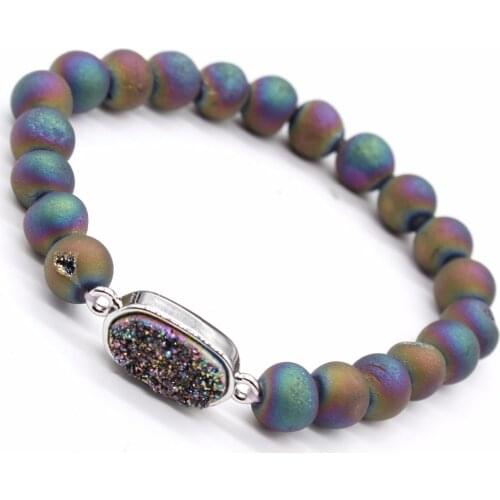 100-Unique Gorgeous 1 Pcs Silver Plated Weathered Agates Dyed Colorful Round Beads with Oval Cluster Bracelet