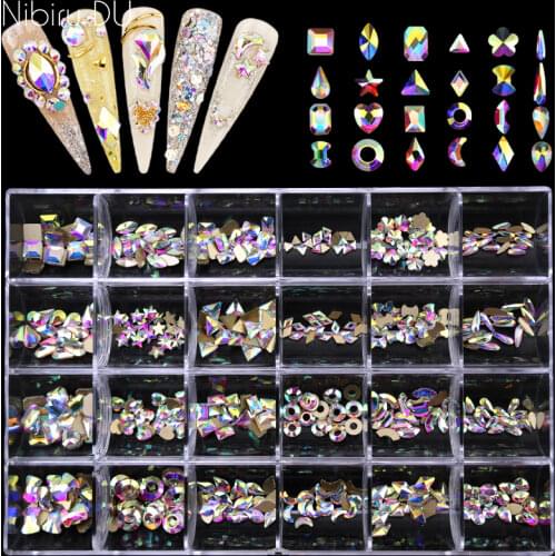 480/1200pcs Nail Rhinestones Crystal AB Super Set Flatback Various Shapes 3D Nail Art Accessories Decoration Supplies For Design