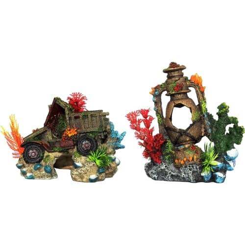 Aquarium Fish Tank Landscape Lovely Car Oil Lamp Resin Decor Ornament Aquarium