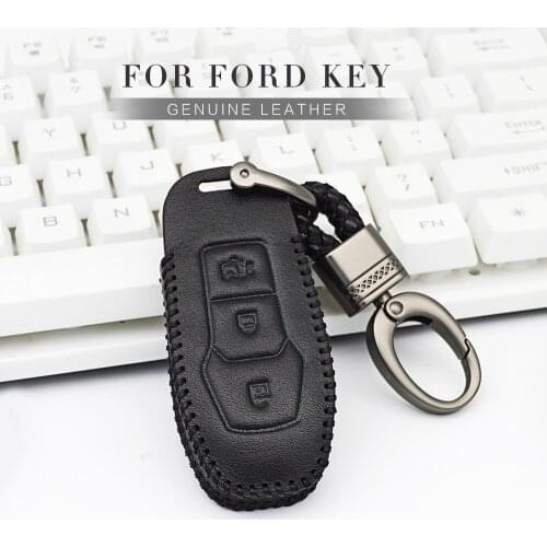Car Key Case Cover For Ford Mondeo MK4 4 Fiesta MK7 ST Focus 3 MK3 MK2 Fusion Edge Escort 2017 2018 Leather Key Ring Accessories