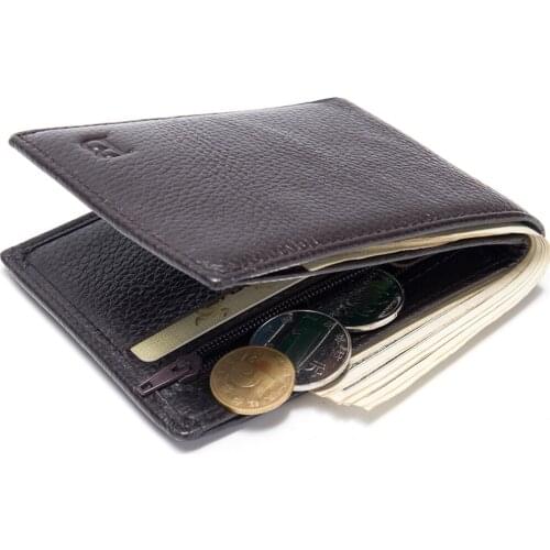 Baborry Portable New Design Genuine Leather Men Wallets Coffee Color Quality Soft 2 Fold Coin Pocket ID Card Holder Purse Wallet