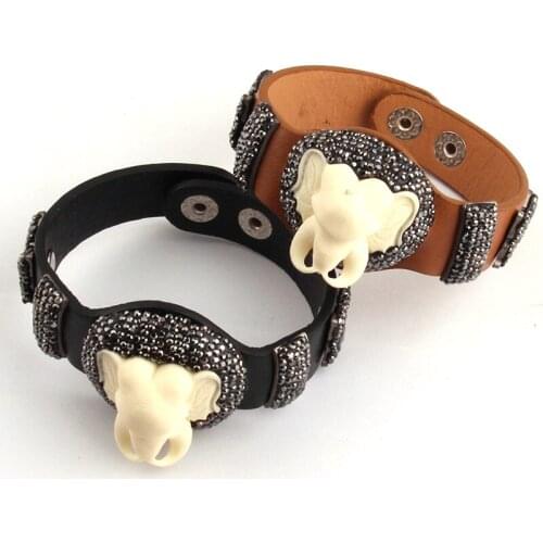Free Shipping Fashion Handmake Paved Leather Bracelets Fashion Elephant Leather Wrap Armband
