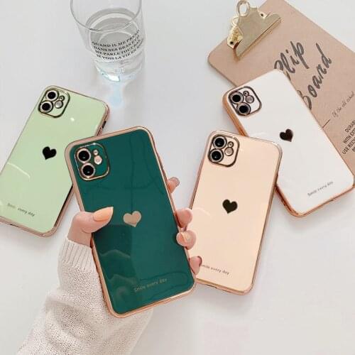 Electroplated Love Heart Phone Case For iPhone 12 Mini 11 Pro Max XR X XS 7 8 Plus SE 2020 Soft Silicone Camera Protective Cover