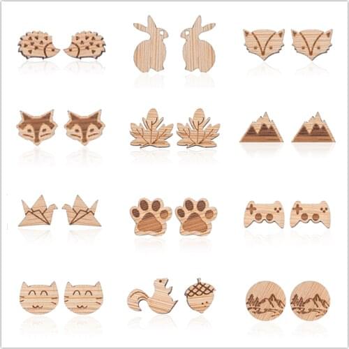 2020 Boho Geometric Wooden Jewelry Earrings for Women Girls Handmade Fox Leaf Paw Hedgehog Earings Kids pendientes mujer 2021