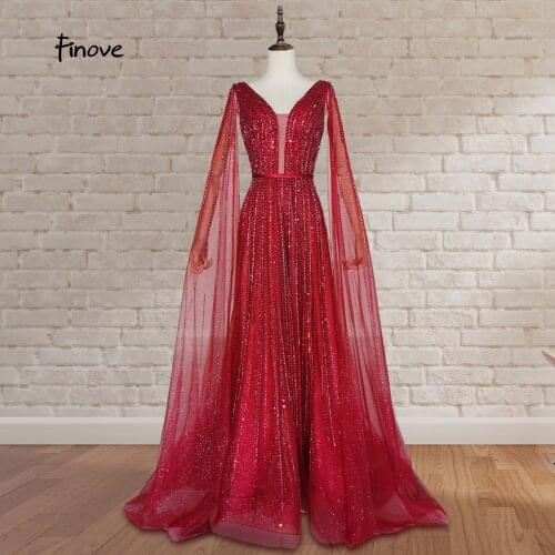 Finove 2021 Evening Dress Latest Design O-Neck A-Line Sexy Evening Gowns Luxury Floating Sleeves Dresses For Woman Wedding Part