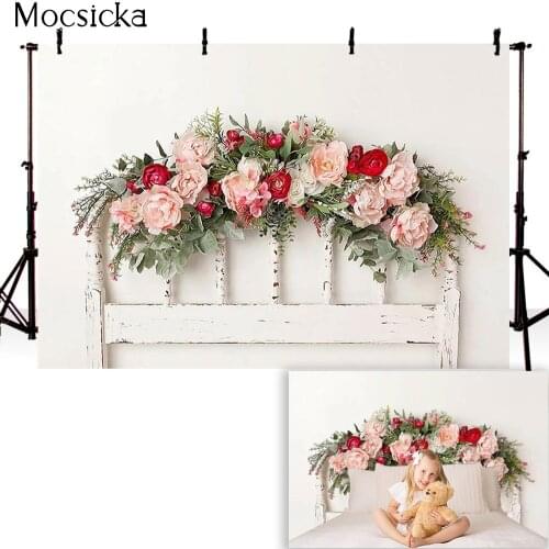 Floral Heardboard Backdrop Newborn Kids Portrait Photo Background White Wall Flowers Girls Boudoir Birthday Art Photocall Studio
