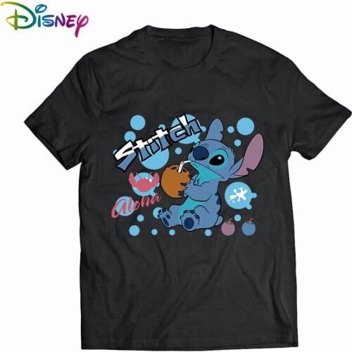 Disney Stitch T-shirt ladies summer cartoon top T-shirt fashion men and women with the same white T-shirt bottoming hot sale